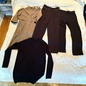BCBG Maxazria group of clothes. Black pants S, black sweater xxs, dress S